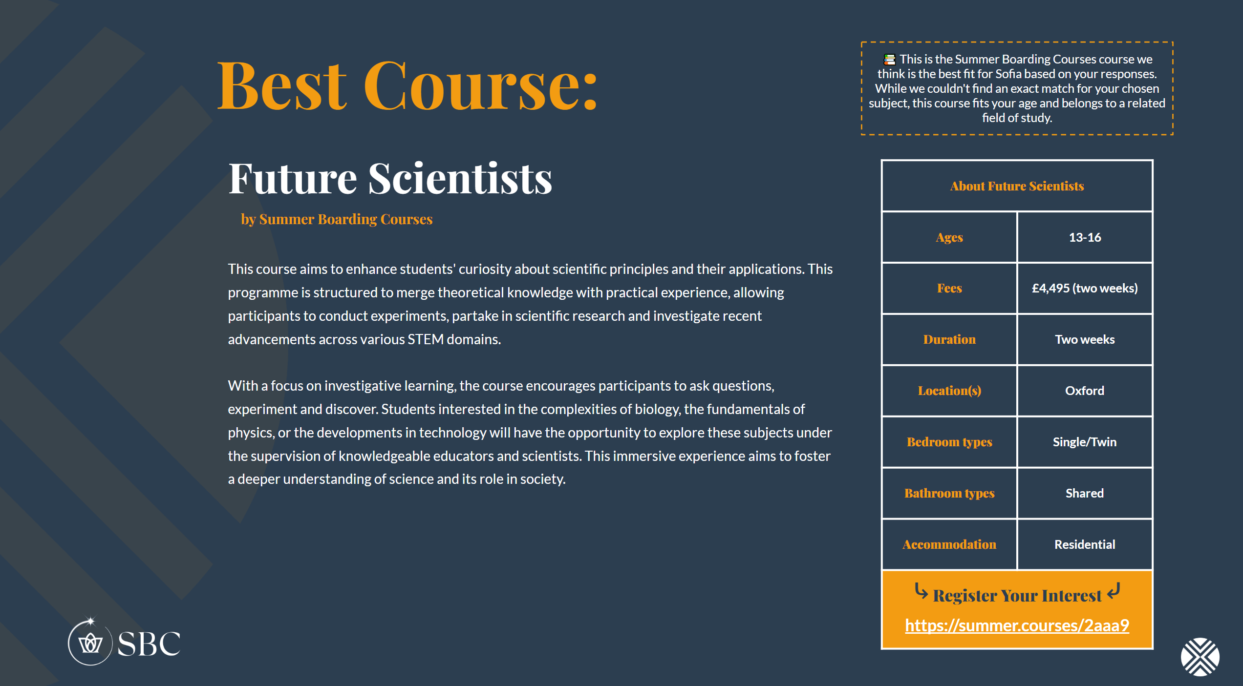 Report best course