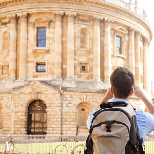 Student taking a photo of the Radcliffe Camera in Oxford